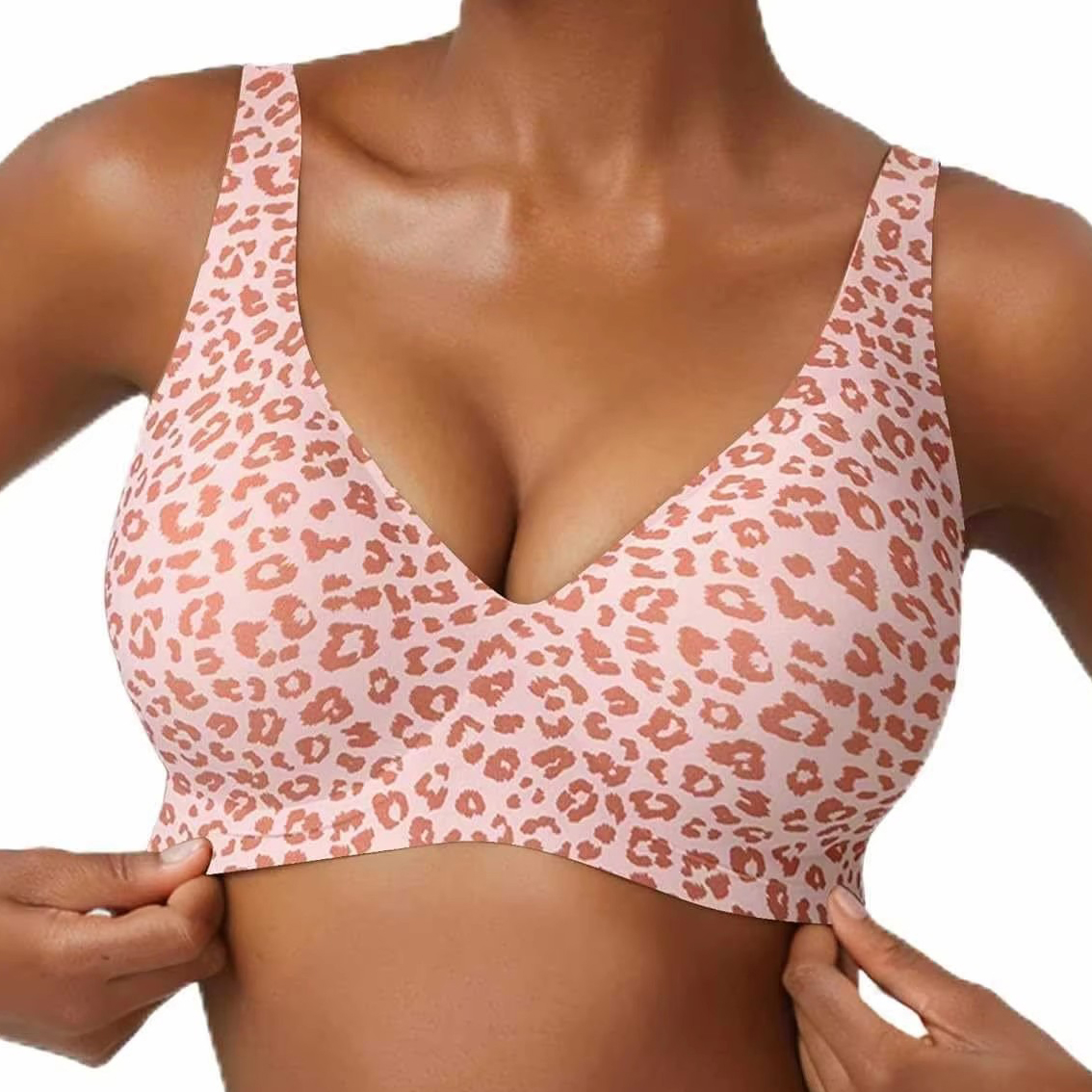 Women's Seamless Pink Leopard  - Plunge Bra Push Up 评论和价格
