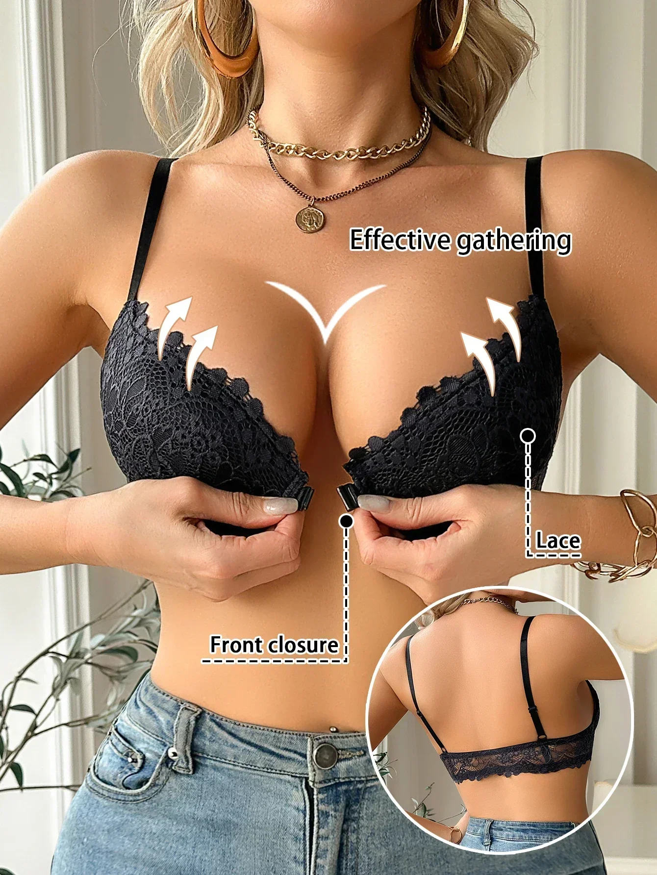 Women's Lace Front Clasp Push  - Cotton Bra Everyday 评论和价格